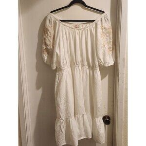 Knox Rose White Midi Dress with Tan Embroidery